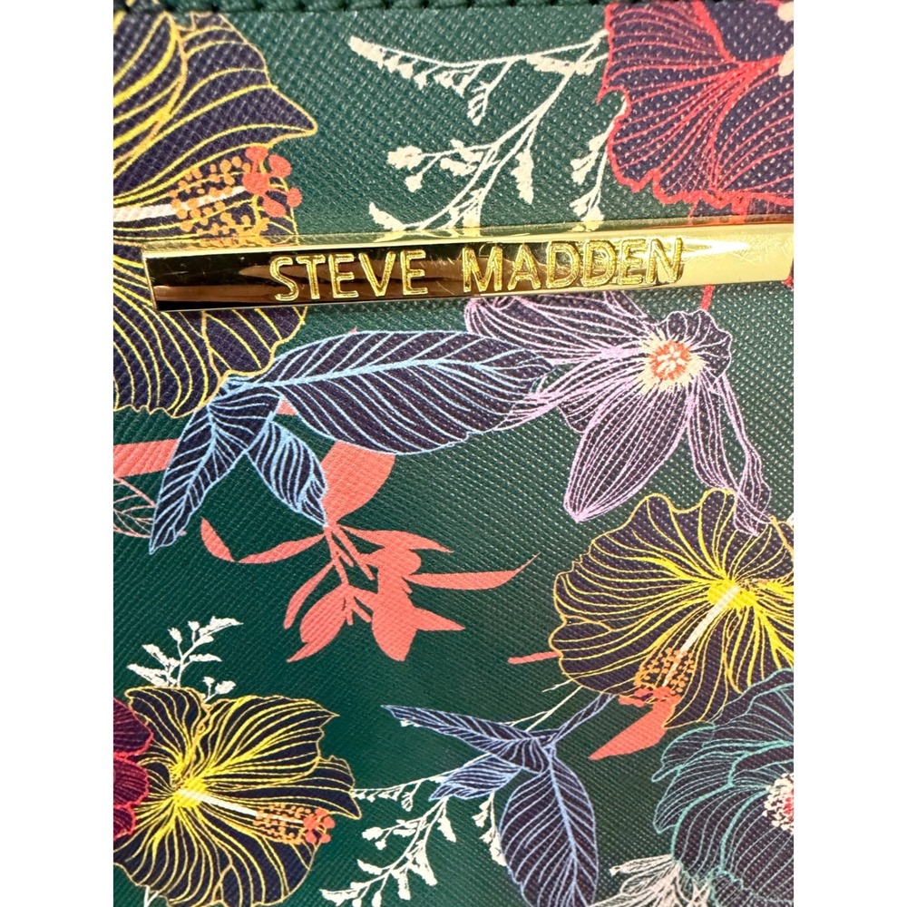 Steve Madden Floral Crossbody Bag Green Dome Purse Gold Chain Strap Tropical - Picture 3 of 7